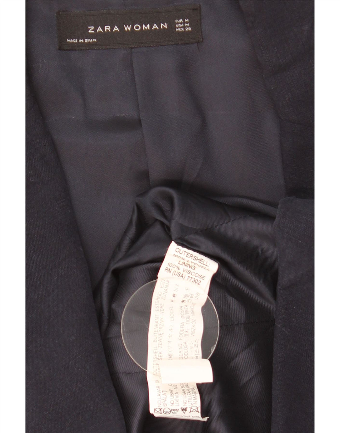 Zara Dame 1 Knap Blazer Jacket UK 12 Medium Navy Blue Lyocell