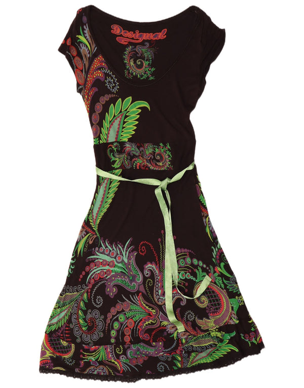 Desigual Womens Graphic A-Line Dress UK 14 Large Black Paisley Viscose