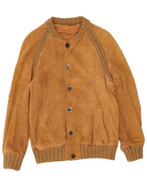 Giubbotto bomber vintage in pelle scamosciata da uomo IT 46 piccolo beige