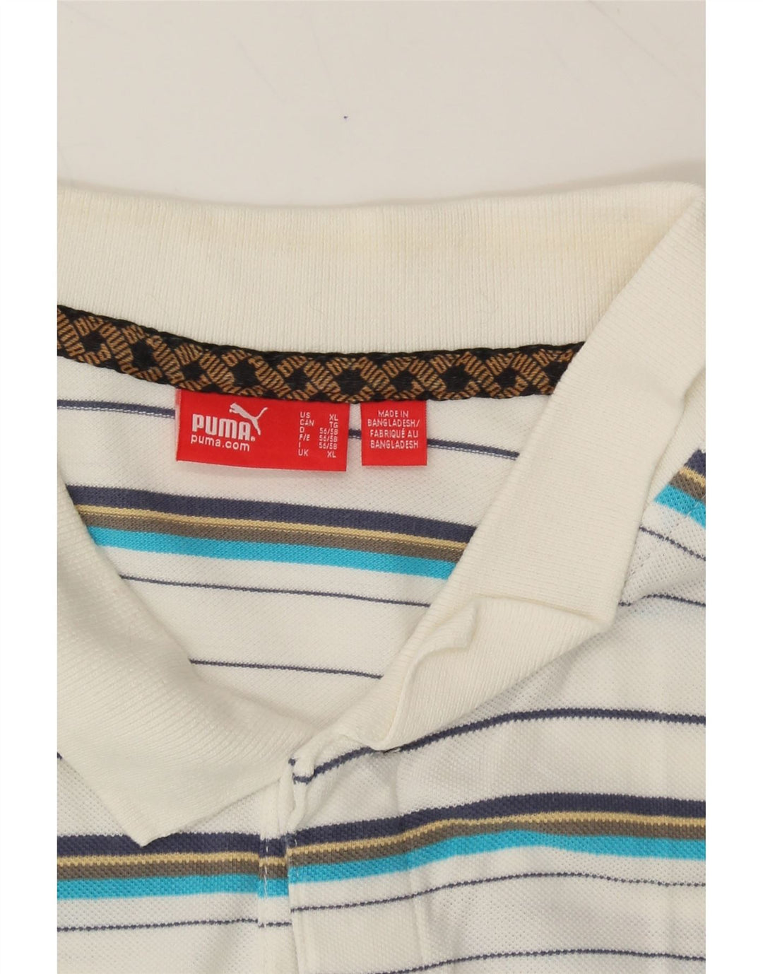 PUMA Mens Polo Shirt XL White Striped Cotton Vintage Puma and Second-Hand Puma from Messina Hembry 