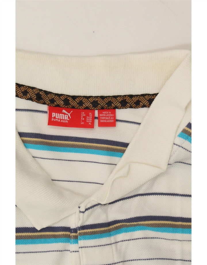 PUMA Mens Polo Shirt XL White Striped Cotton Vintage Puma and Second-Hand Puma from Messina Hembry 