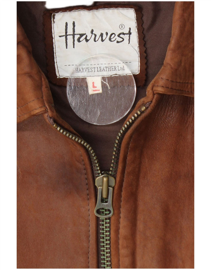 Harvest Mens Leather Jacket UK 40 Large Brown Leather