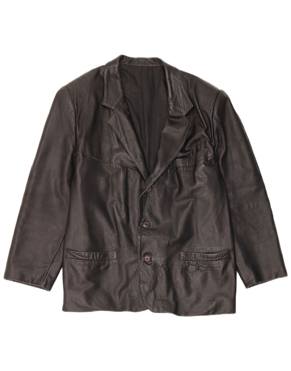 Vintage Mens 3 Button Leather Blazer Jacket UK 40 Large Black