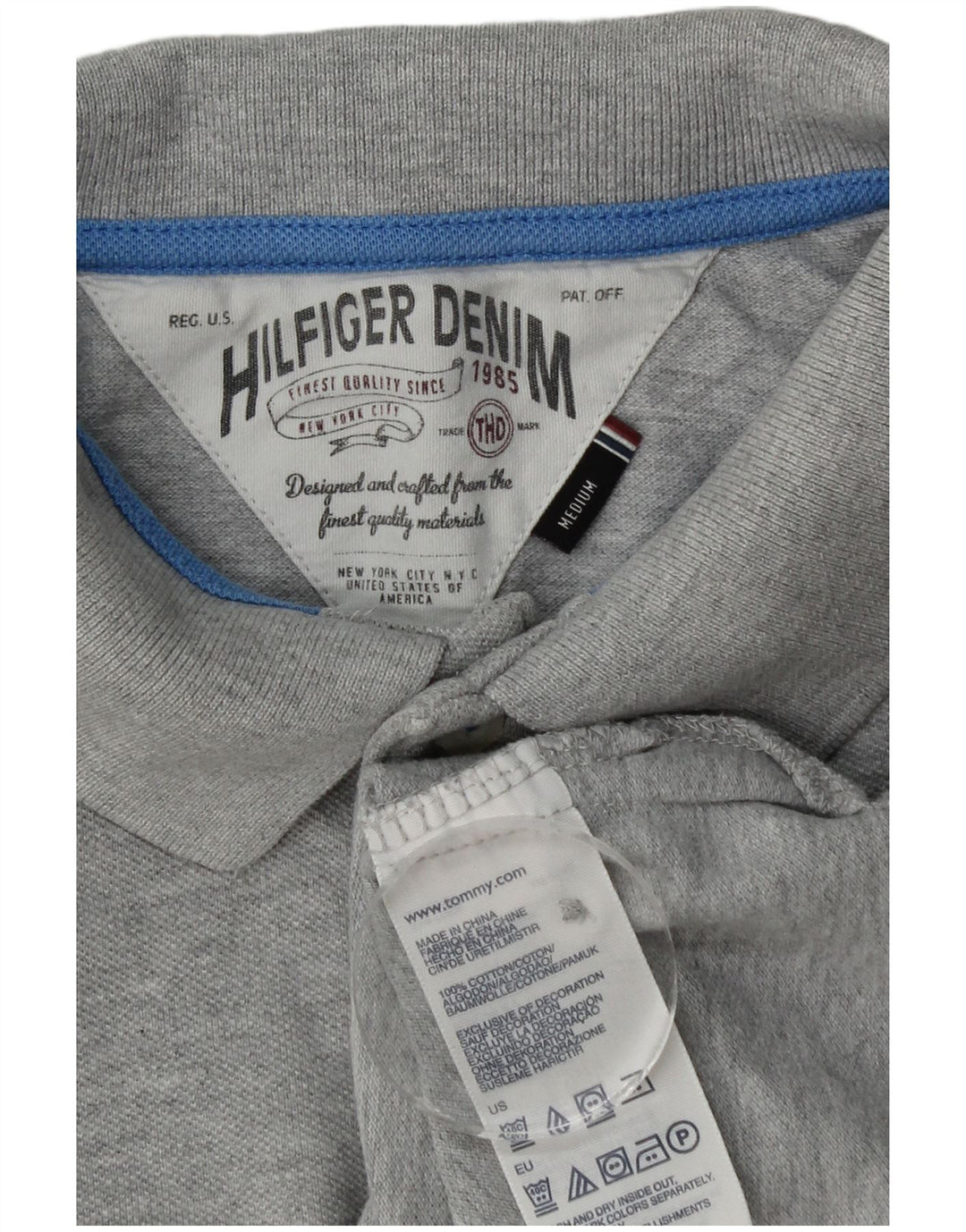 Tommy Hilfiger Mens Graphic Polo Shirt Medium Grey Flecked Cotton