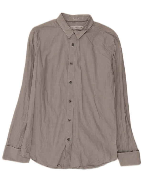 Calvin Klein Mens Slim Fit Formal Shirt Medium Grey Gingham Cotton