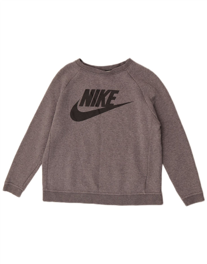 Nike Grafisk Sweatshirt Jumper UK 14 Medium Grey Flecked Bomuld