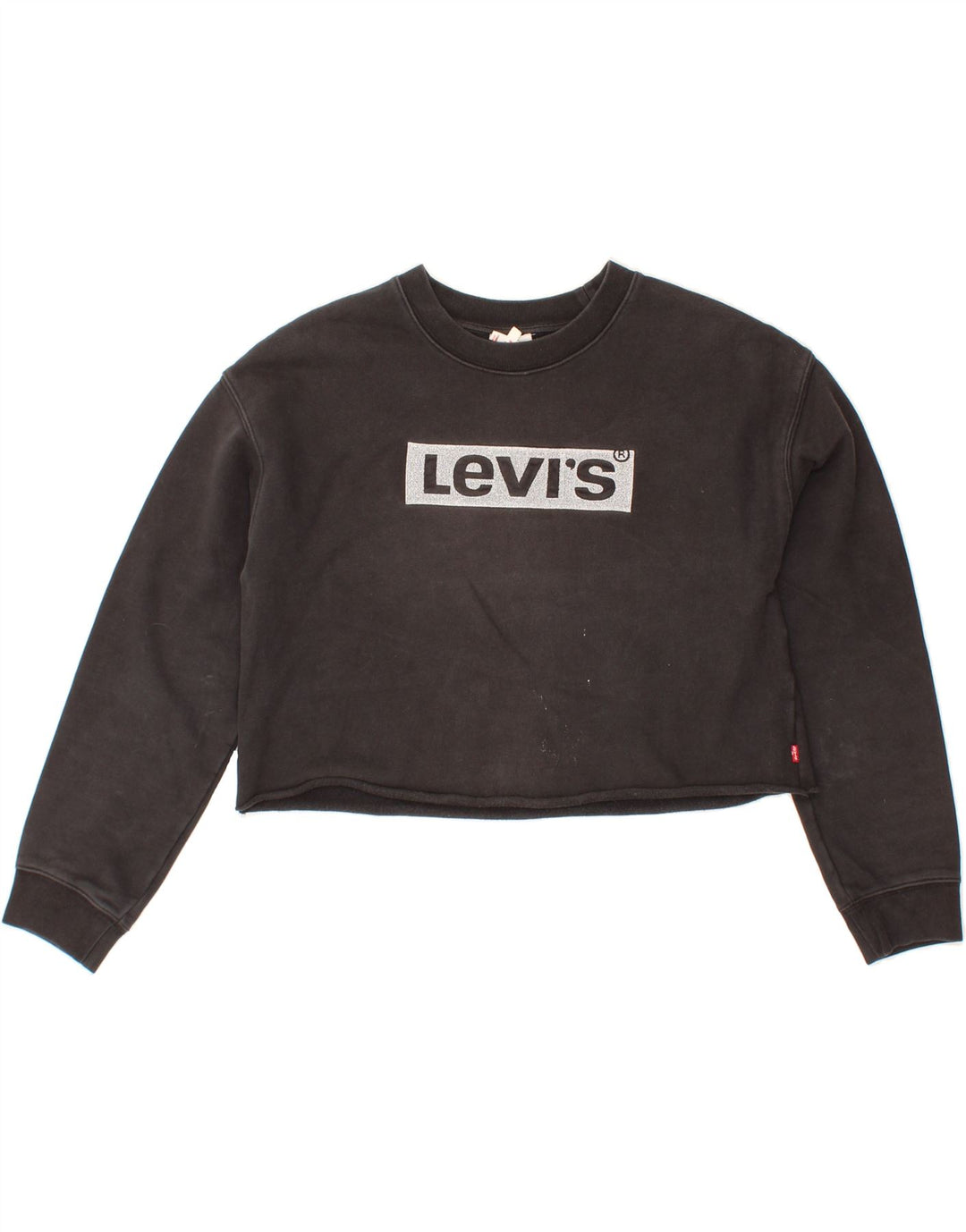 LEVI'S Womens Oversized Graphic Crop Sweatshirt Jumper UK 10 Small Black Vintage Levi's and Second-Hand Levi's from Messina Hembry 