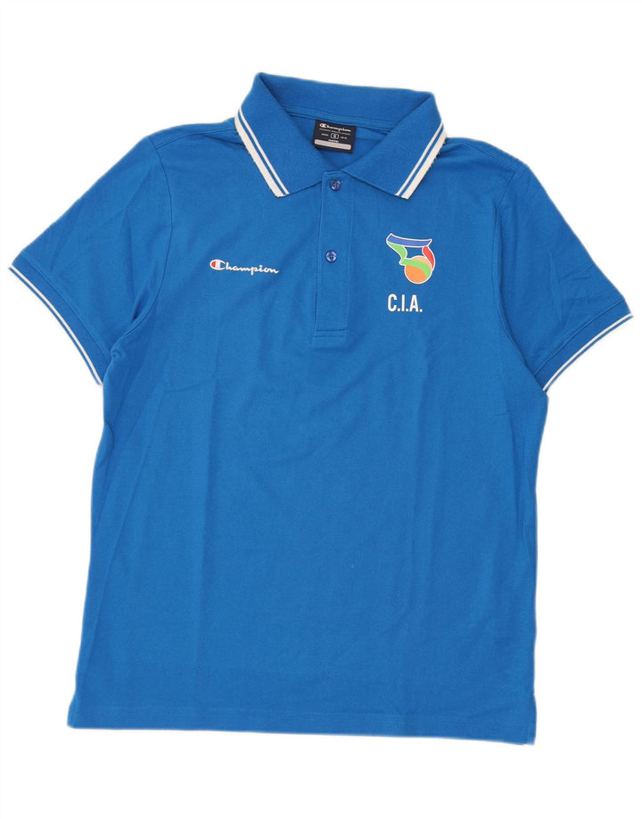 Champion Mens Graphic Polo Shirt Small Blue Striped Cotton