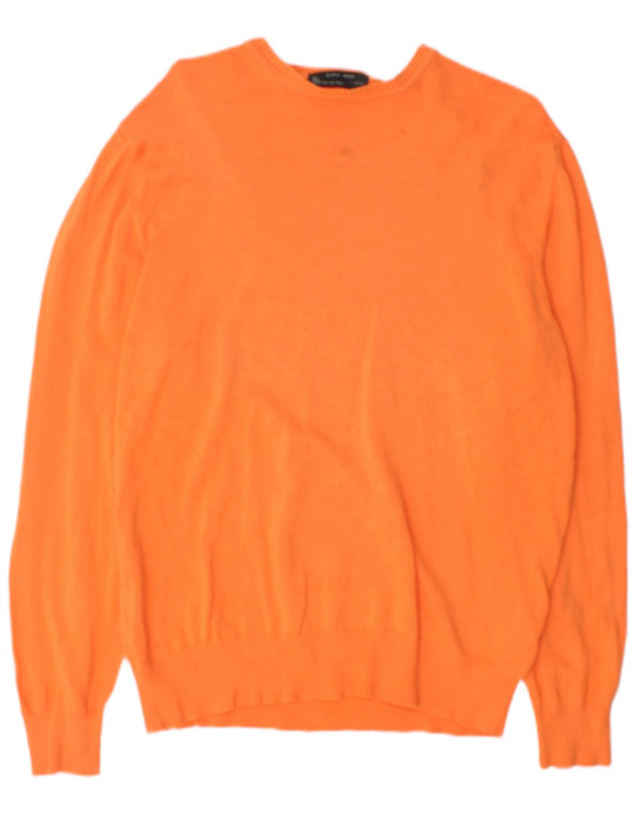 Zara Mens Boat Neck Jumper Sweater Large Orange Cotton
