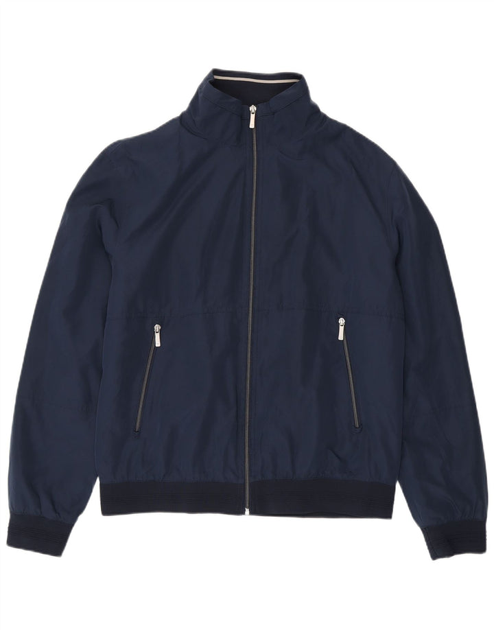 Zara Mens Bomber Jacket UK 42 XL Navy Blue Polyester