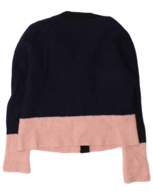 Cos Womens Cardigan Sweater UK 14 Medium Navy Blue Colourblock Cotton