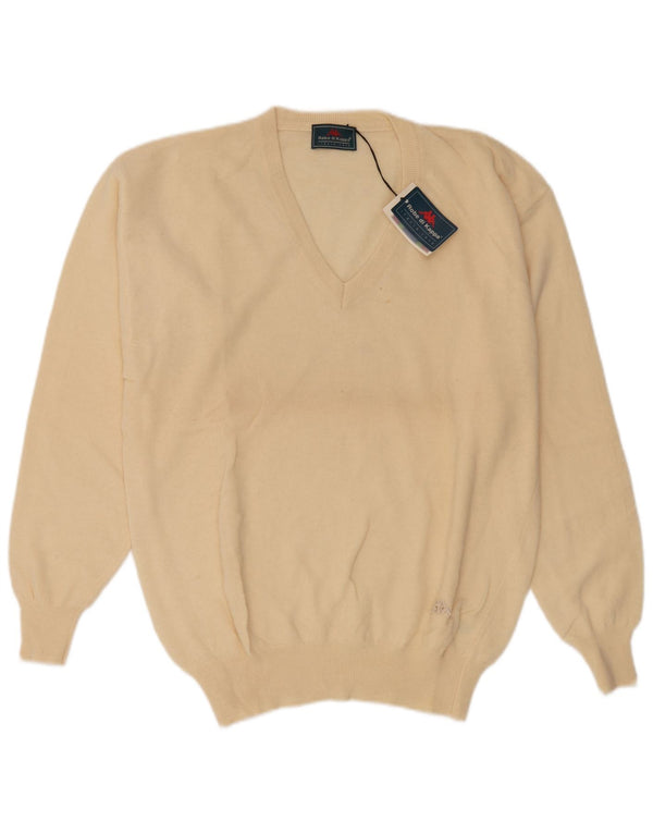 Kappa Mens V-Neck Jumper Sweater Large Beige Wool