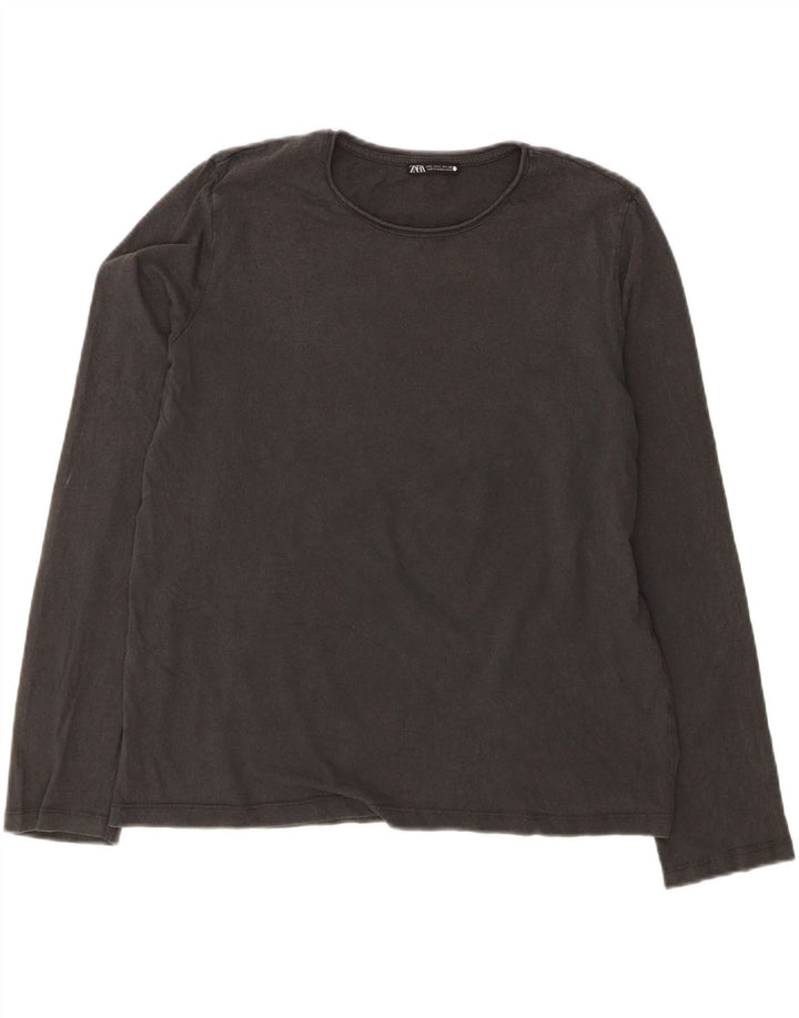 ZARA Womens Top Long Sleeve UK 14 Large Grey Cotton Vintage Zara and Second-Hand Zara from Messina Hembry 