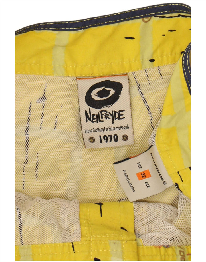 NEILPRYDE Mens Graphic Swimming Shorts Medium  Yellow Spotted Polyester