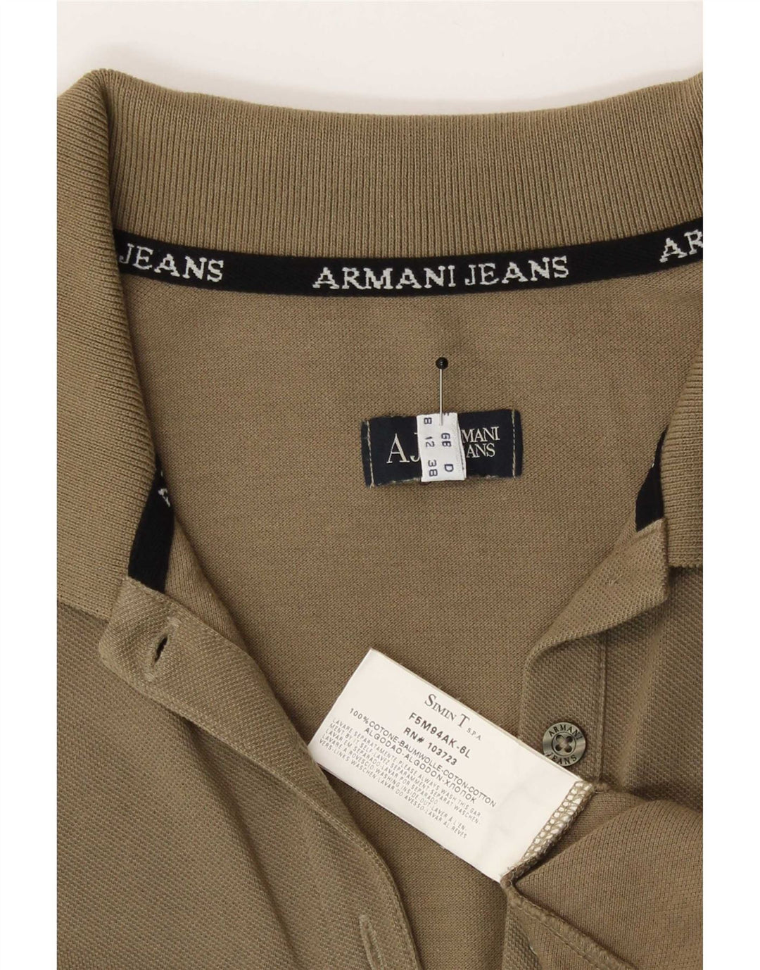 Armani Womens Polo Shirt UK 12 Medium Khaki Cotton