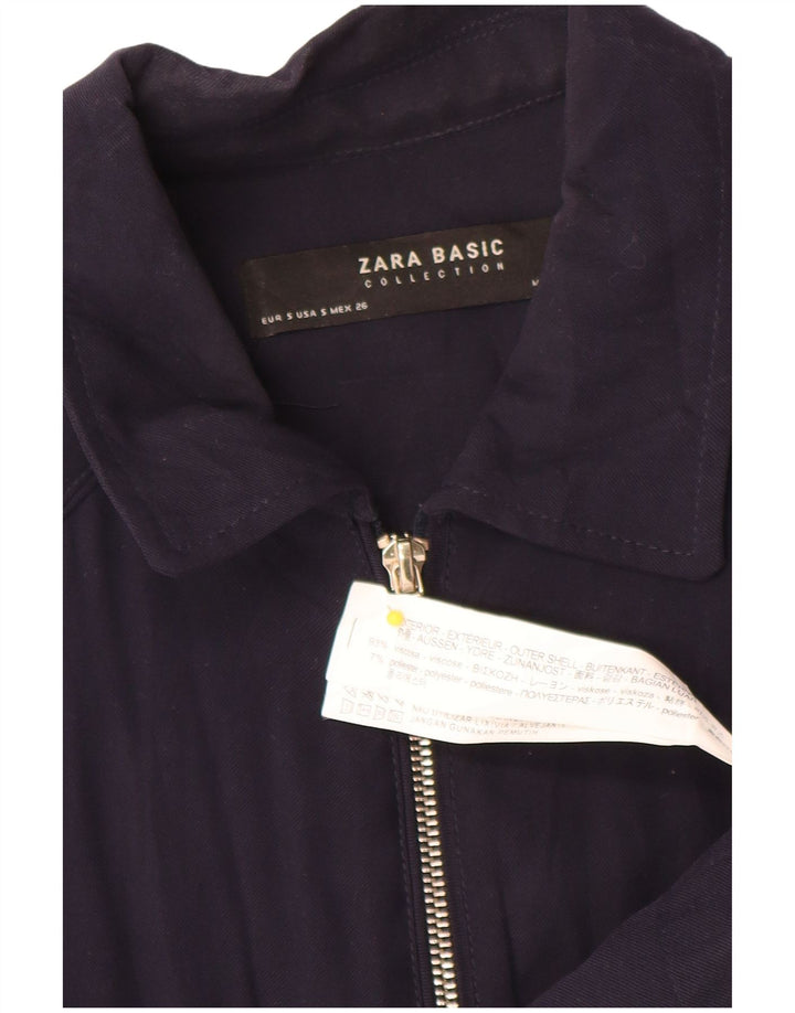 Zara Womens Bomber Jacket UK 10 Small Navy Blue Viscose