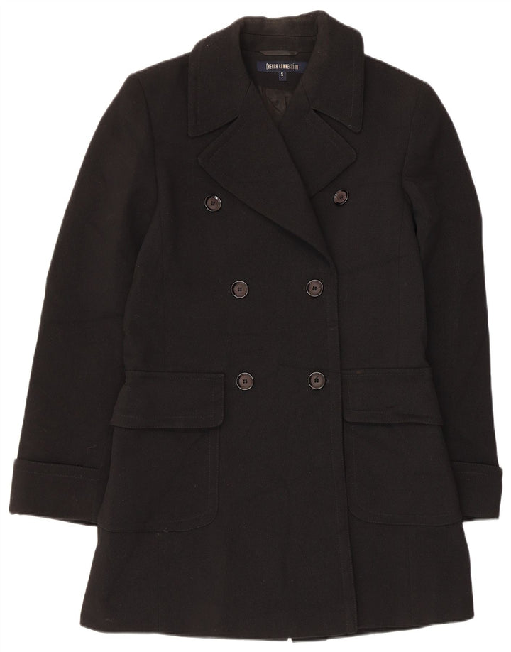French Connection Womens Double Breasted Coat UK 10 Small Black Wool