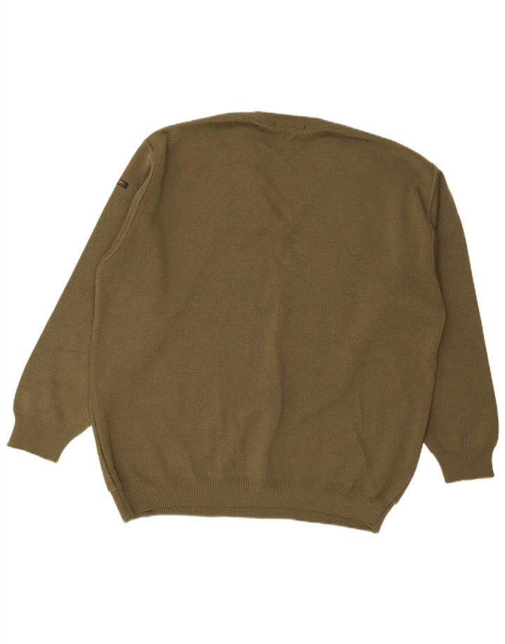 Swallow Mens V-Neck Jumper Sweater 2XL Khaki Colourblock Wool
