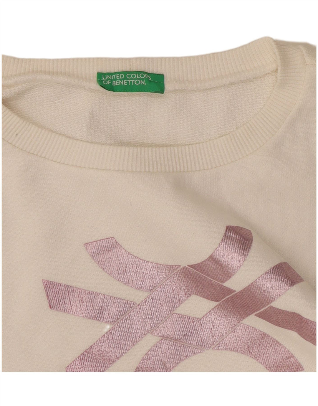 Benetton Womens Grafisk Sweatshirt Jumper UK 10 Small White