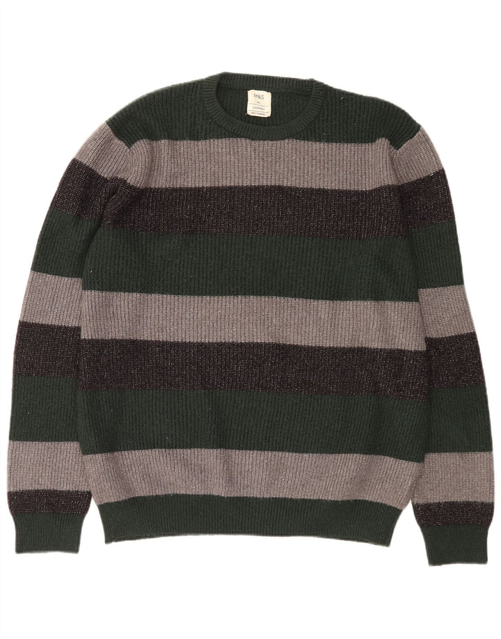 MARKS & SPENCER Mens Crew Neck Jumper Sweater XL Multicoloured Striped