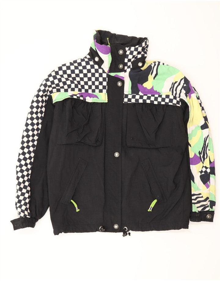 Sergio Tacchini Womens Windbreaker Jacket IT 44 Medium Black Geometric