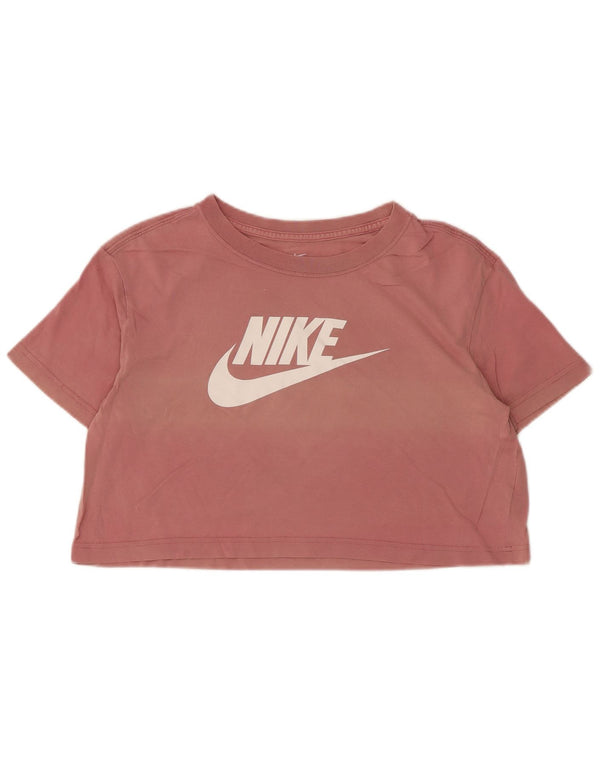 Nike Womens Crop Oversized Graphic T-Shirt Top UK 10 Small Pink Cotton