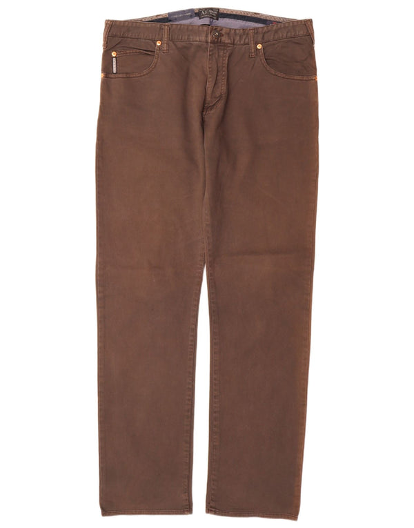 Pantaloni casual da uomo vestibilità regolare Armani W36 L34 cotone marrone