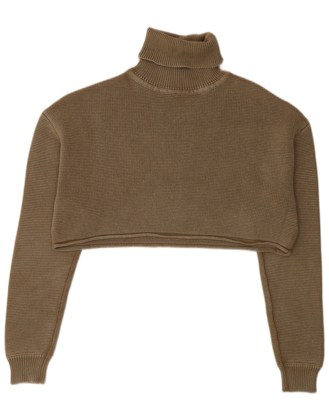 Zara Womens Crop Oversized Roll Neck Jumper Sweater UK 10 Small Khaki