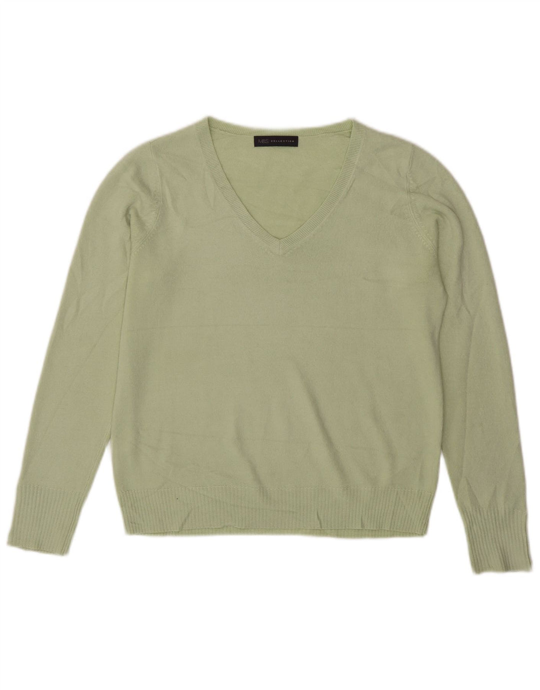 Marks & Spencer Womens V-Neck Jumper Sweater UK 16 Large Green