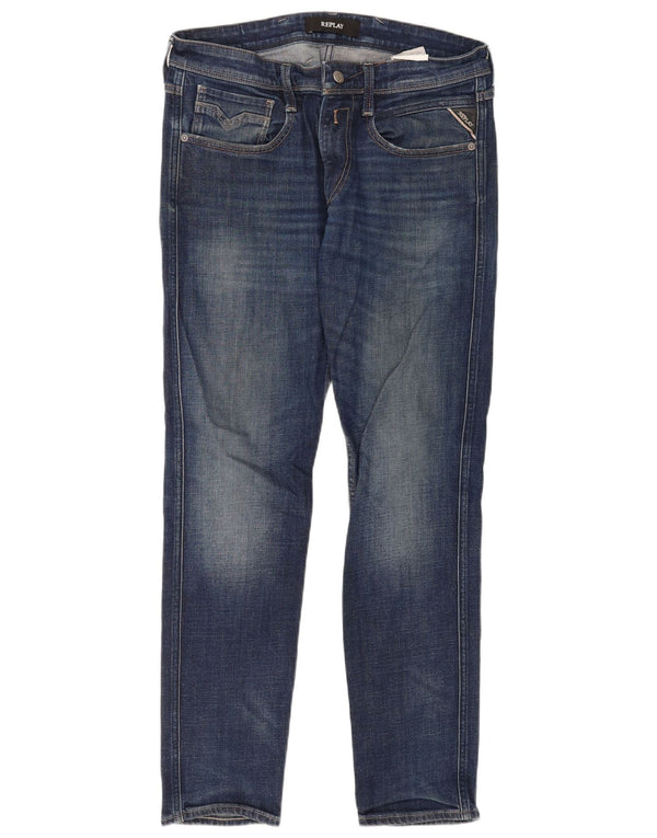 Replay Mens Slim Jeans W33 L32 Blue Cotton