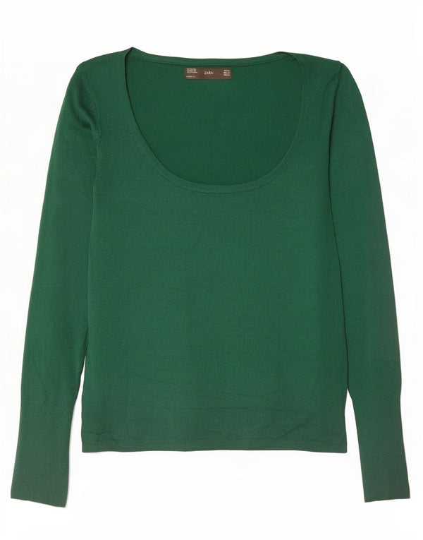 Zara Γυναικείο πουλόβερ με λαιμόκοψη UK 12 Medium Green Rayon