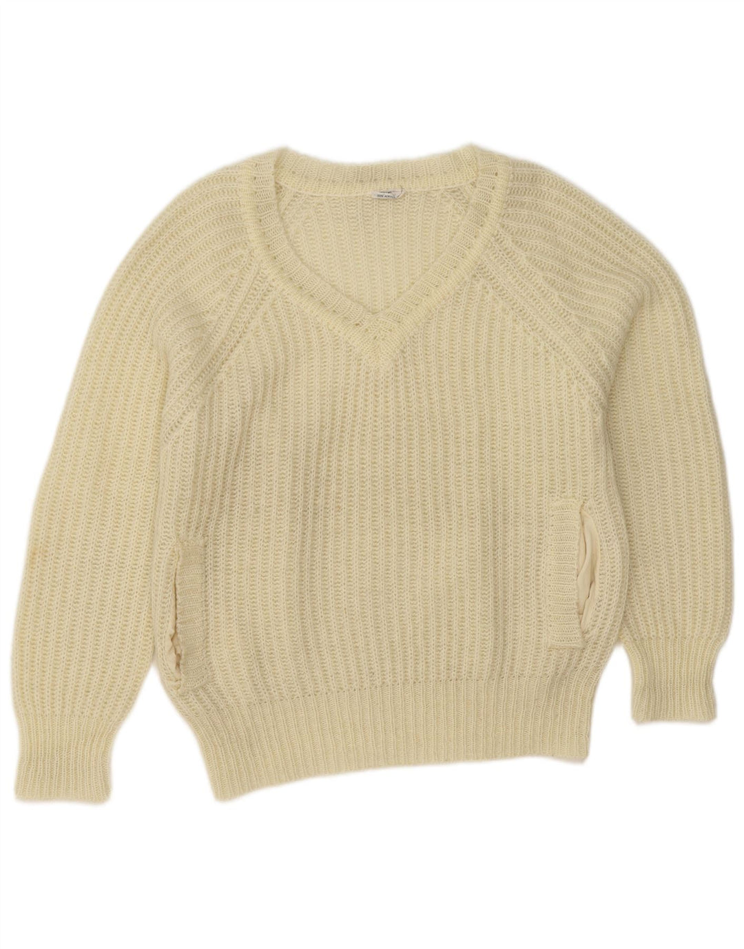 Vintage Womens V-Neck Jumper Sweater EU 38 Medium Off White Acrylic