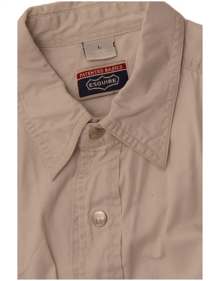 VINTAGE Mens Sleeveless Shirt Large Beige Cotton