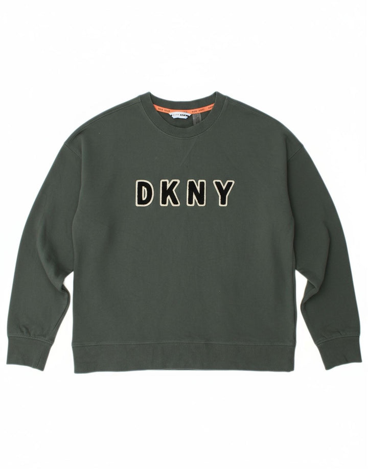 DKNY Womens Graphic Sweatshirt Jumper UK 14 Medium Green Cotton
