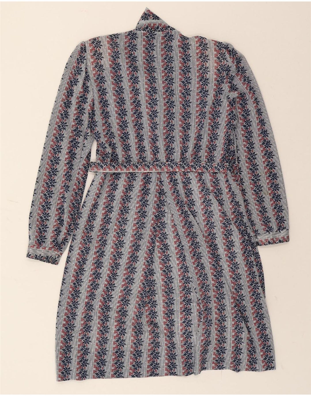 VINTAGE Womens Front Tie A-Line Dress UK 14 Medium Grey Striped Vintage Vintage and Second-Hand Vintage from Messina Hembry 