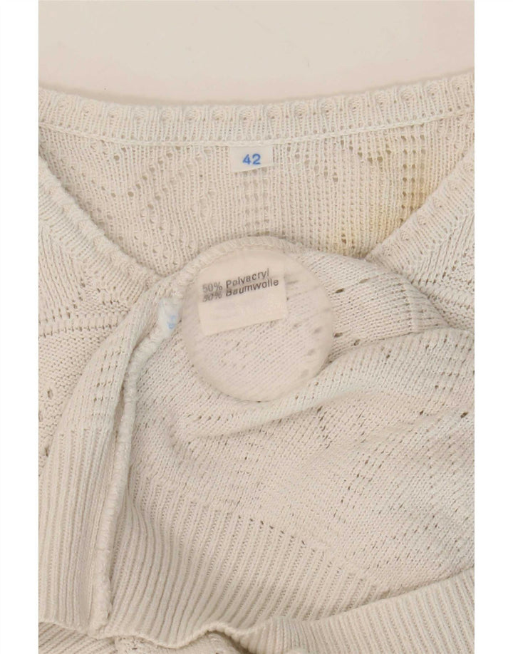 Maglione vintage da donna con collo a bottoni IT 42 Acrilico bianco medio