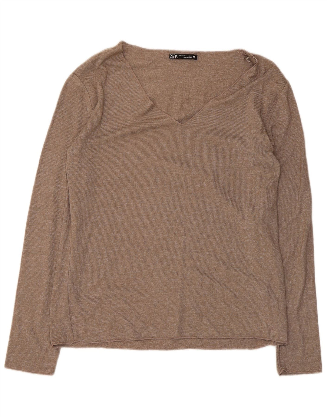 Top pentru femei Zara cu mânecă lungă UK 12 Medium Brown Viscose