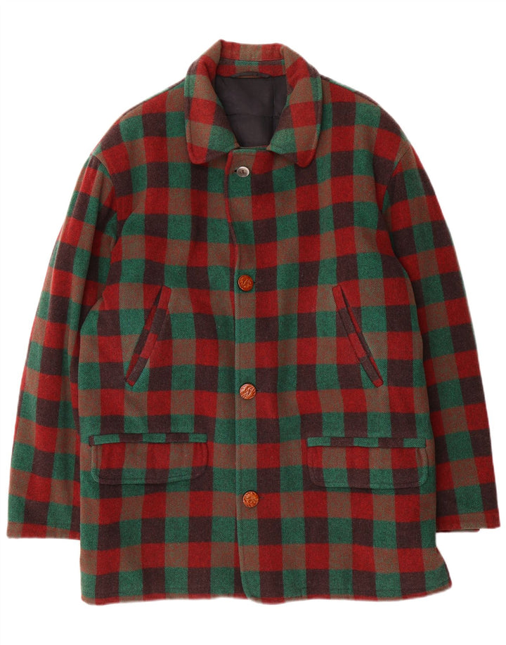 Sobretudo masculino vintage IT 48 lã xadrez multicolorida média