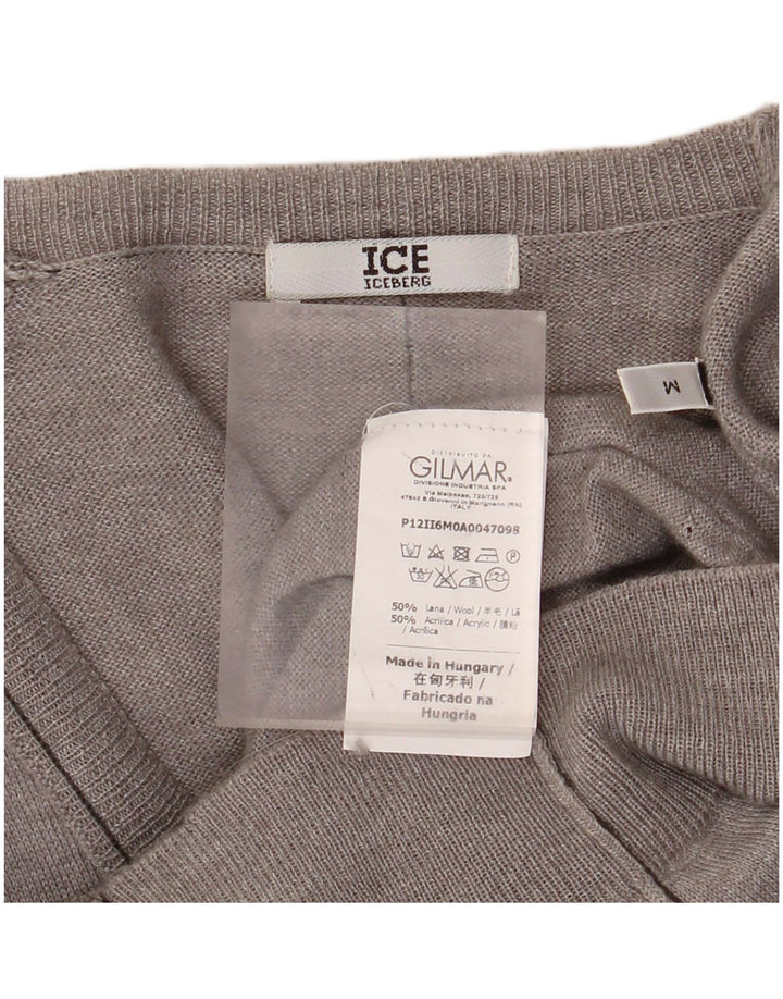 ICEBERG Womens Longline Cardigan Sweater UK 14 Medium Grey Wool