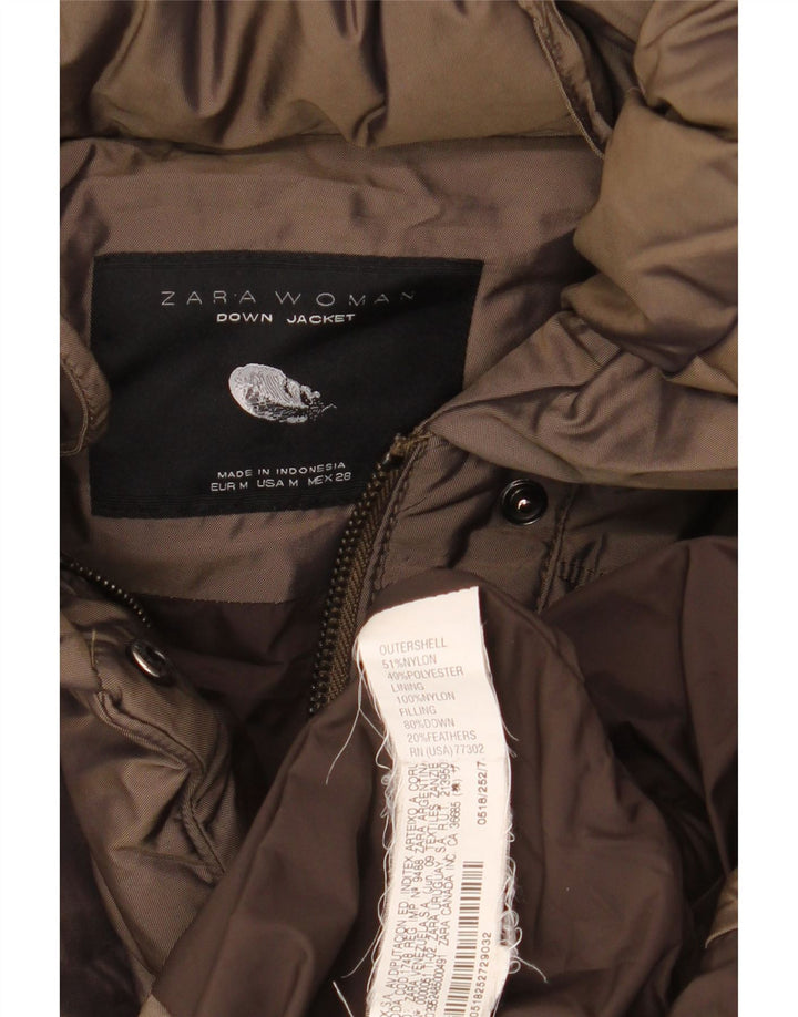 Zara Womens Padded Coat UK 14 Medium Brown Nylon