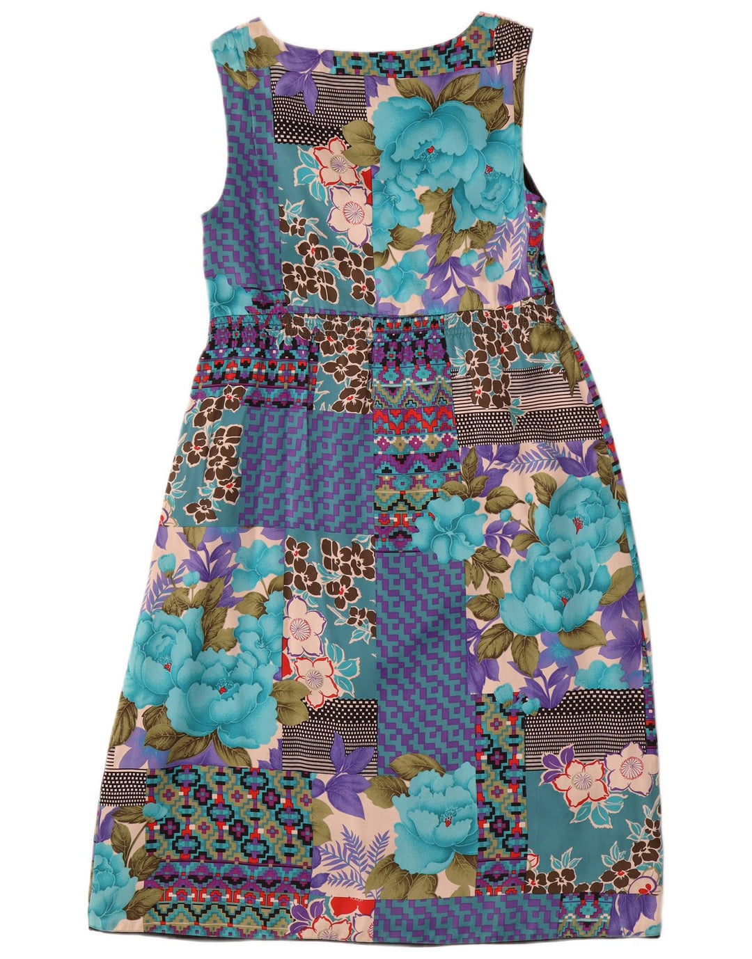 Monsoon Womens Sleeveless Empire Dress UK 10 Small Multicoloured Patchwork