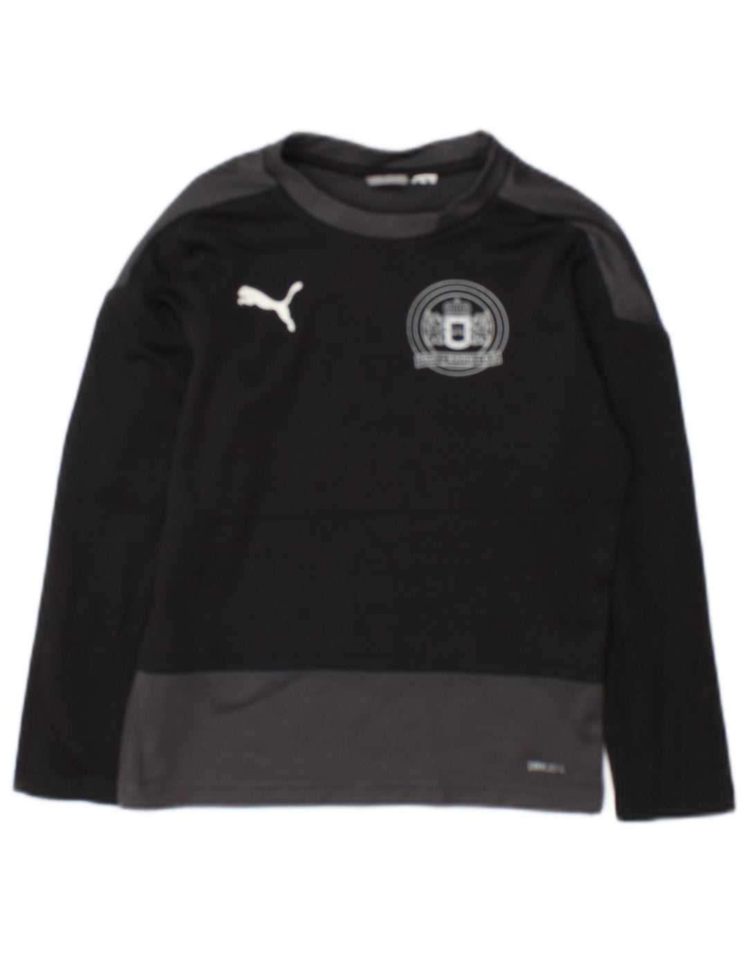 Puma Boys Graphic Top Long Sleeve 7-8 Years Black Colourblock