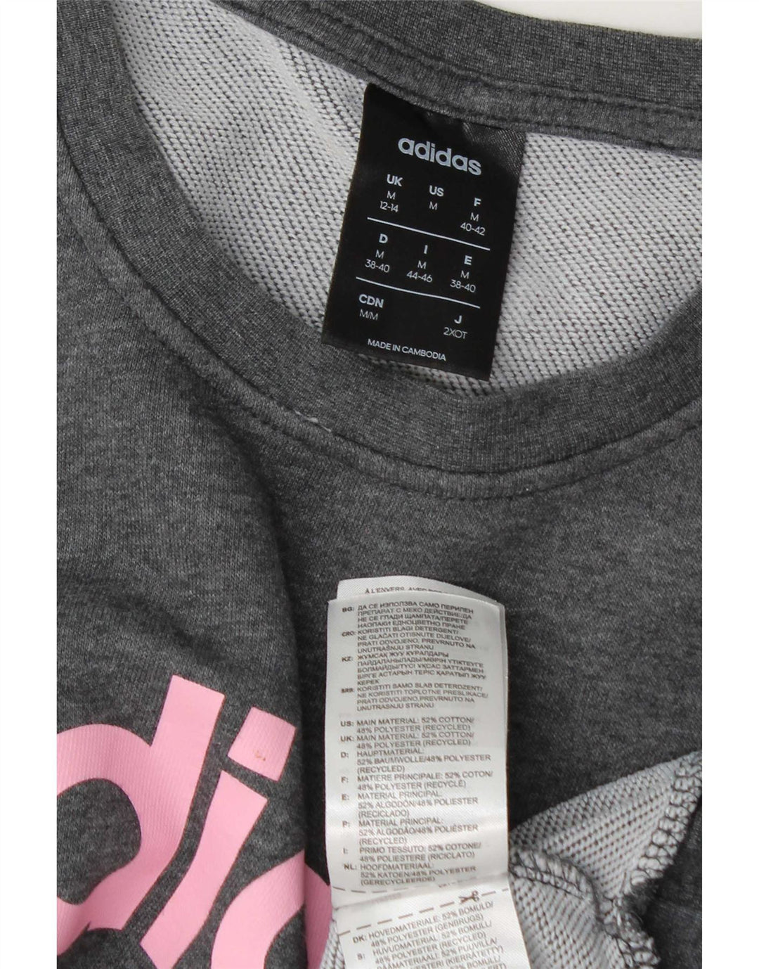 Adidas Womens Graphic Sweatshirt Jumper UK 12/14 Medium Grey Cotton