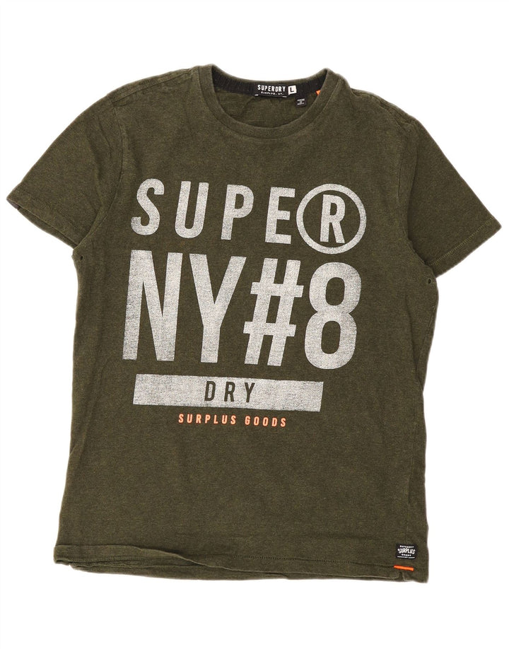 Superdry Mens Graphic T-Shirt Top Large Khaki Cotton