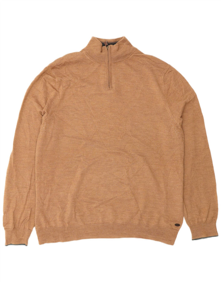 White Stuff Mens Zip Neck Jumper Sweater 2XL Brown Wool