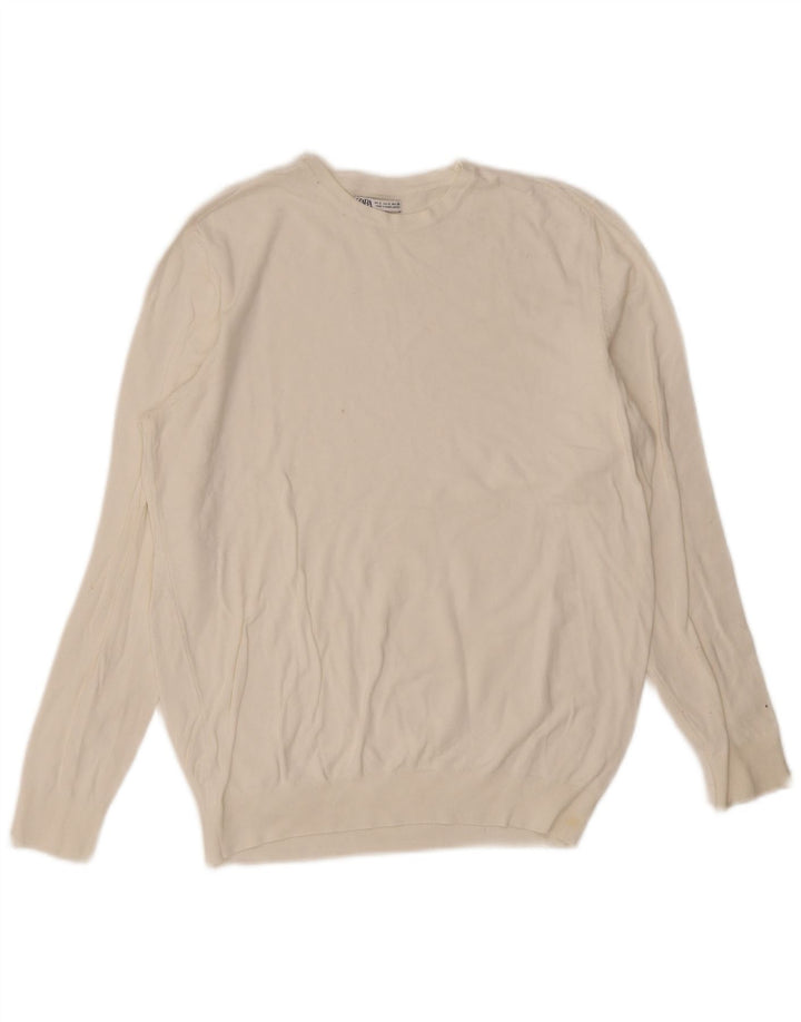Zara Mens Crew Neck Jumper Sweater Small White