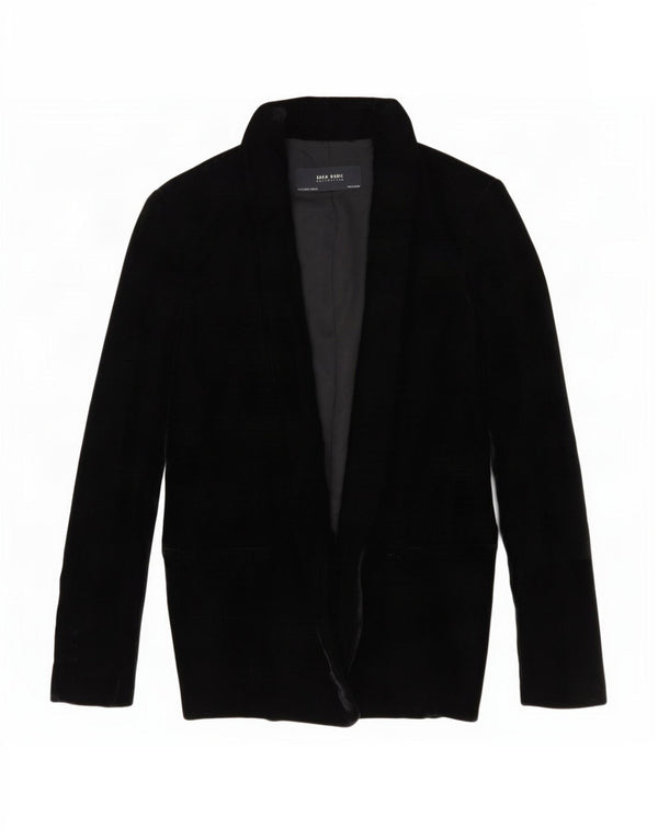 Zara Chaqueta Blazer De Terciopelo Abierta para Mujer UK 10 Small Poliéster Negro