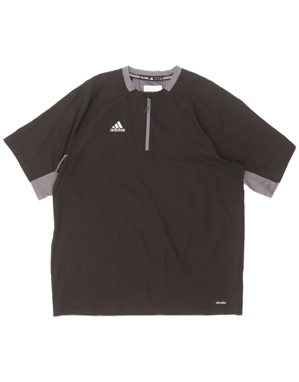 Adidas Mens Climalite cipzáras nyakú póló felső XL fekete Colourblock poliészter