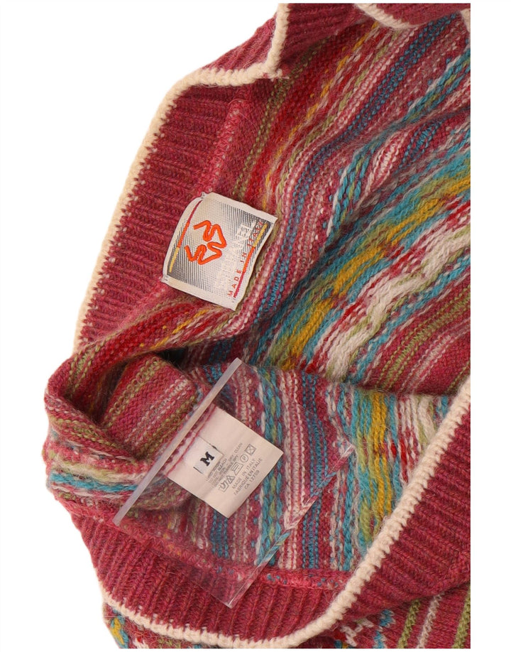 Stefanel Womens Cardigan Sweater UK 14 Medium Red Fair Isle Wool