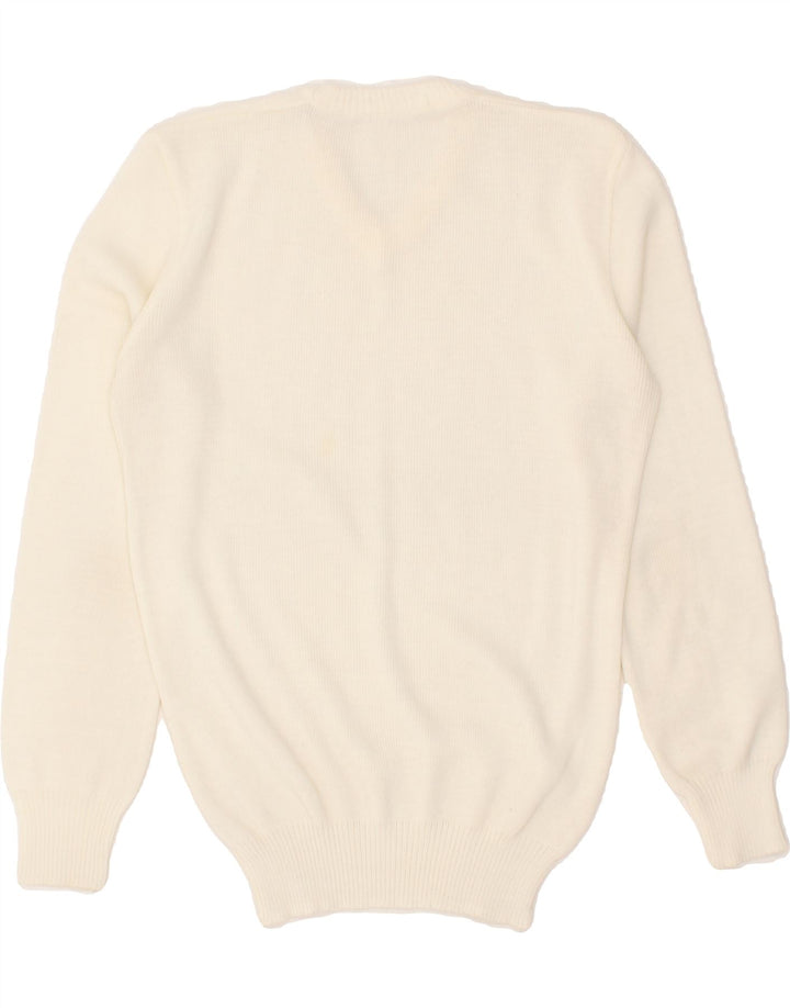 VINTAGE Womens V-Neck Jumper Sweater UK 12 Medium Off White Polyacrylic Vintage Vintage and Second-Hand Vintage from Messina Hembry 